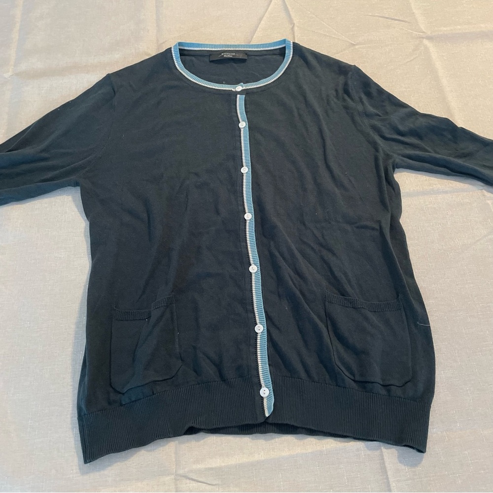 MaxMara Black Cardigan with Blue Trim